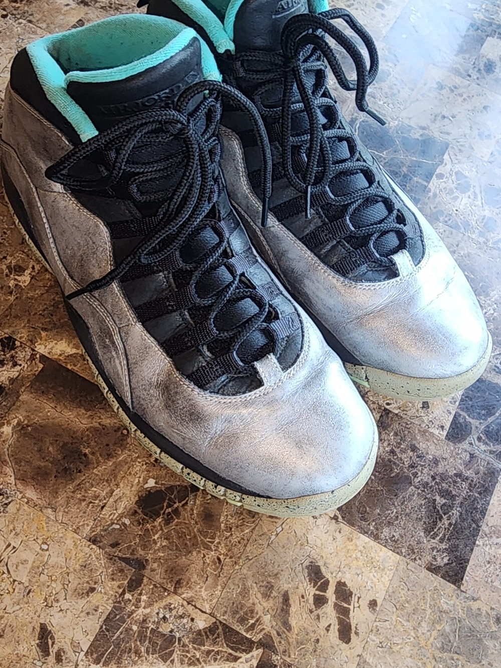 Jordan Metallic Silver & Black Sneakers with Teal Liner